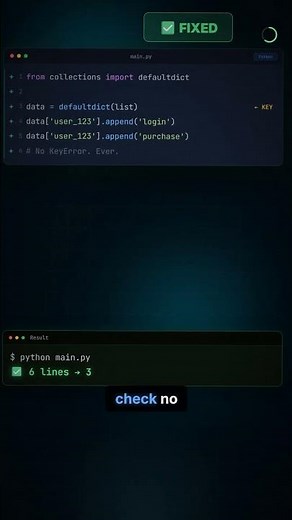 Python's defaultdict eliminates KeyError forever 🔥