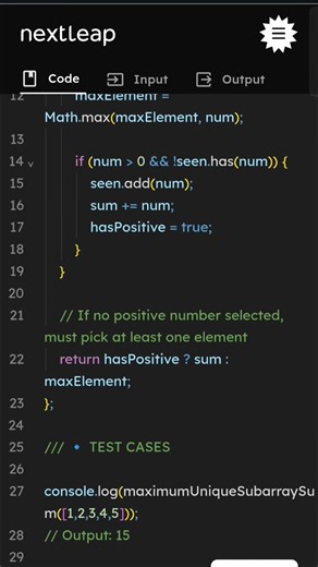 Maximum Sum of Unique Subarray | Delete Elements Allowed | JavaScript DSA Solution