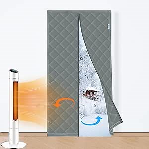 DCUINS Magnetic Thermal Insulated Door Curtain Fits Door Size 32" x 80", Upgraded Oxford Cloth Thicken Cotton Fiber Fill, Winter Screen Cover Insulation for Front Back Attic Door, Grey