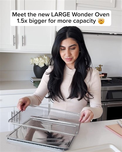 The #1 request about the bestselling Wonder Oven from happy home cooks? A bigger size. Wish granted. ✅Large size is 1.5x bigger for more capacity ✅Toxin-free, made from quality glass and stainless steel ✅Air fry, bake, roast, toast, and more! ✅Free shipping & returns | Our Place