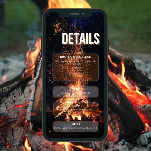 Birthday Bonfire Invitation, Bonfire Party Digital Invite, Bonfire & Smores Invite, Bonfire BBQ, Backyard Firework Party Text Message Invite - Etsy