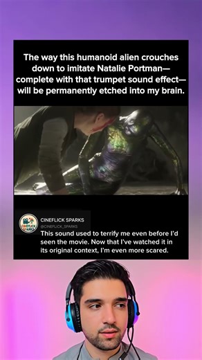 The way this humanoid alien crouches down to imitate Natalie Portman-complete with that