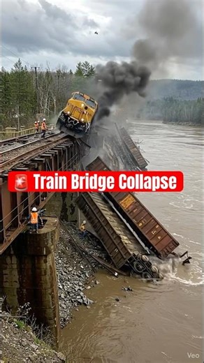 Caught on camera: Freight Train Hangs Off Broken Bridge #shorts