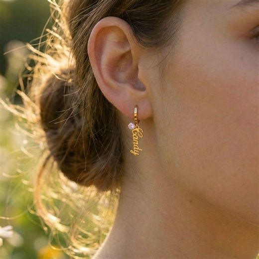 Personalized Gold Name Earrings, Birthstone Hoop Earring, Dainty Custom Jewelry for Women - Etsy