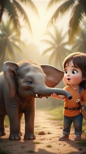 Baby Girl & Baby Elephant’s Wild Jungle Friend. #shortsfeed #trending