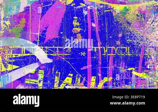 Abstract vibrant blue and yellow grunge texture with scratched paint layers, neon mixed media surface and expressive contemporary background Stock Video Footage - Alamy