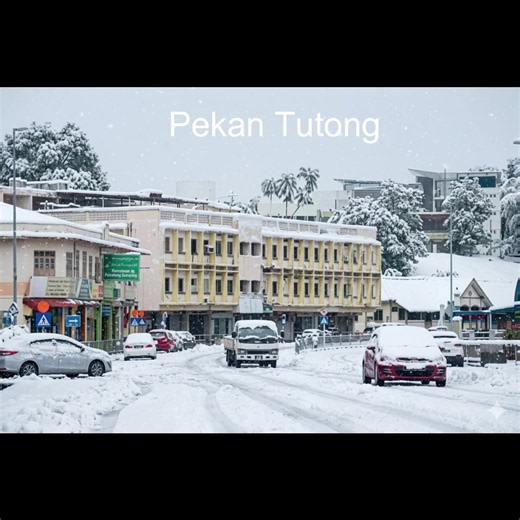 Tutong part four (winter) Jika Tutong ada musim winter. Pekan Tutong covered in winter magic — where tradition meets the future in the coldest, most beautiful season. 🌨️✨ Snowflakes falling over Pekan Tutong ❄️🇧🇳 #PekanTutong #Tutong #Brunei #WinterInTutong #WinterWonderland
