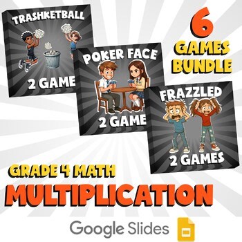 6 No Prep Math Games Bundle D - Multiplication - Grade 4 Review Activity