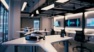 Sala De Clases De IA Con VR Y Pantallas Almacen De Video - Vídeo de visual, auriculares: 383652769