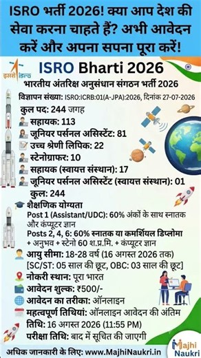 ISRO ICRB भर्ती 2026: 244 असिस्टेंट और स्टेनोग्राफर वैकेंसी | अभी विस्तार से जानें!
