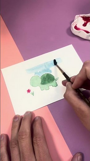 Easy Turtle Watercolor for Kids 🎨 #kidart