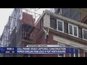 Man hangs off side of a building after scaffolding elevator collapses, 3 injured