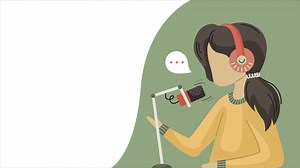 Download Animation of a girl recording a podcast. Audio blog. for free