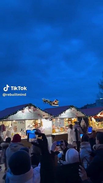 Flying Santa over Montreux Christmas Market ✨ Real-life fairytale vibes in Switzerland 🇨🇭🎅 Sometimes the world still feels magical. #christmasvibes #montreux #switzerland #flyningsanta #christmasmagic