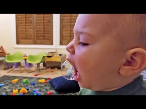 Saliva Bubbles | 1 Year Old Blowing Bubbles with His Spit