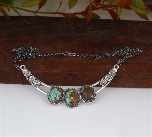 Vintage Navajo Number 8 Mine Turquoise Necklace in 925 Sterling Silver Women Necklace Perfect Gift Her. - Etsy