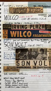 It was a helluva weekend! Wilco at Irving Plaza onto the Continental Drifters at Wetlands….Son Volt soundcheck thanks to @weitzmansteve …proper Son Volt show at Tramps….WFMU thrift store @laurarcantrell in studio audience …capped off with Doc Watson at the Bottom Line! ( forgot to mention the High Plains Drifters gig at the Mercury Lounge on Wednesday) #dayplanner #sonvolt #wilco #continentaldrifters #docwatson #highplainsdrifters #irvingplaza #tramps #bottomline #wetlands #nyc #mercurylounge #w