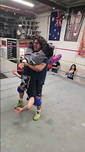 Kid Destino hits a Styles Clash aka The Victimizer. Santino Bros. Wrestling Academy in Bell Gardens