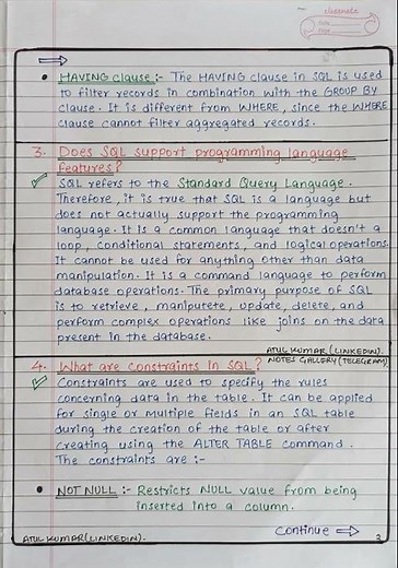 🔹SQL DATABASE 🔹PART 2 📗 || Handwritten Notes || SQL interview Questions & Answers || MySQL