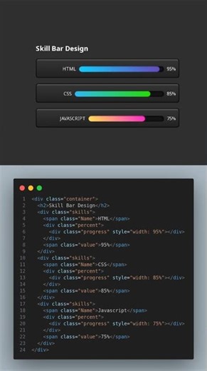 ✨ Animated Skill Bar Using HTML & CSS 💻🔥 | Pure CSS Progress Bar Animation 🚀 #Shorts