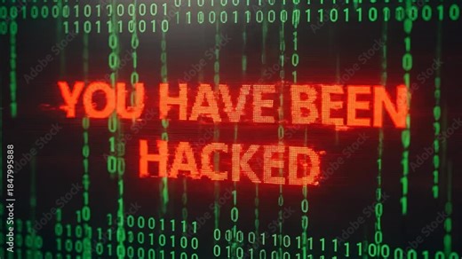 Data stream with red You have been hacked message on digital screen as a cyber attack or security breach concept