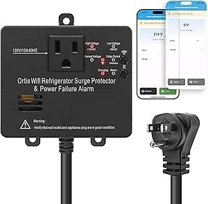 Wi-Fi Smart Power Failure Alarm with Surge Protector, Remotely Monitor and Control Your Refrigerator Via App, Ensuring The Safety of Refrigerator and Food Stored Inside, Black