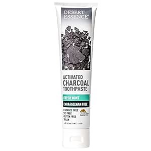 Desert Essence Activated Charcoal Toothpaste - Fluoride and Carrageenan Free - Brighter Teeth and Fresher Breath with Activated Coconut Shell Charcoal, Baking Soda, and Fresh Mint - 6.25 oz