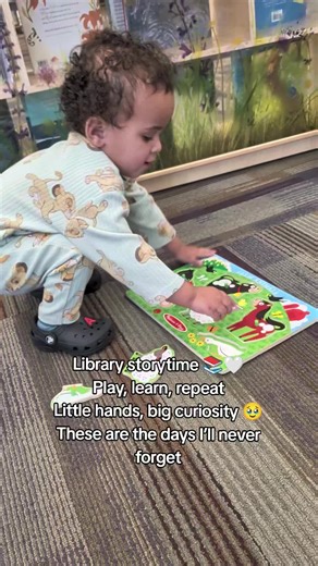 Library storytime days just hit different 🥹📚 From wiggly sit-down songs to wandering between bookshelves… it’s not just storytime, it’s little moments of learning, playing, and growing together. Watching him light up over books, new friends, and playtime after stories? The sweetest kind of magic. If you’ve got a toddler—don’t skip library days. It’s more than books 🤍 #librarystorytime #toddleractivities #momlife #sahmlife #learningthroughplay