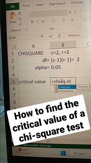 How to find the critical value of chi-square test in Excel #statistics #tutorial #viral #maths