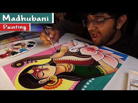 Maa Saraswati Devi Drawing , Madhubani Painting, Acrylic Painting 😍