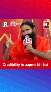 Baba Ramdev Praises Arnab Goswami Says 'Credibility To Aapme Bhi Hai' | IES 2024 #arnabgoswami #babaramdev #patanjali #ies2024 #indiaeconomicsummit2024 #republictv #republictvlive #republicworld | Republic