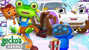 Weasel wants to give his new car, Sylvester, a luxury car wash. Weasel’s automated system mistakes Weasel for his car and ends up washing him! Gecko must turn off the machines and teach Weasel the old fashioned way. | Gecko's Garage