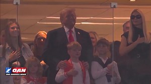 Cheers echo through Hard Rock Stadium in Miami as President Trump is shown during the Star-Spangled Banner. Watch Here: https://live.oann.com/home.ktv?utm_source=socials&utm_medium=social media&utm_campaign=fb | One America News Network