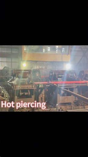 Step3:At high temperatures, the perforating machine turns solid pipe billets into hollow rough pipes