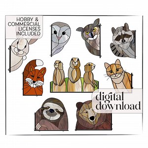 9 Charming Stained Glass Patterns - Owl, Cat, Bear, Sloth & More (pdfs   Pngs) - Etsy