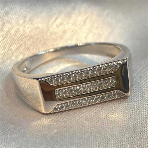 Buy Rectangular Men’s Sterling Silver Band, 925 CZ Diamond Ring, Solid Silver Jewelry, Daily Wear Gift for Him Online in India - Etsy