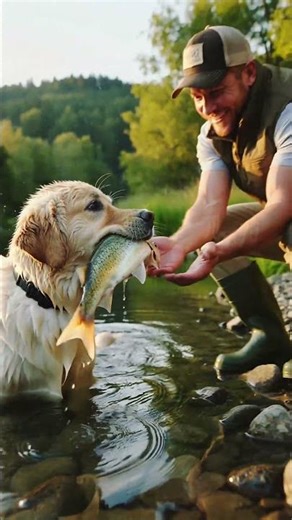Adorable Golden Retriever Catches Fish for His Owner Smart & Loyal Dog! #goldenretriever #doglife
