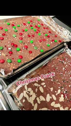 Christmas Crack - preheat oven to 350f - lay out premium plus salted crackers on parchment or greased foil - melt half a block of butter and about a cup and a half of brown sugar (depends how many crackers you got I did two pans) - let boil then simmer for a bit and then pour evenly and spread over crackers - put in the oven for 7 minutes - crackers may shift so adjust them after you take them out - add chocolate chips to the top and put back in the oven for 2 minutes - take out and spread choco