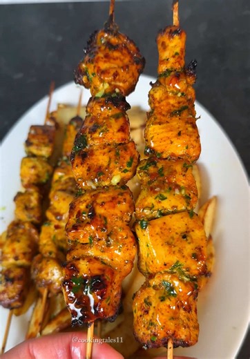 Garlic Butter Chicken Tikka Skewers with Crispy Fries