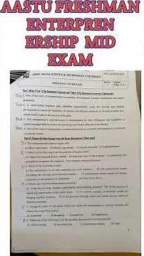 Entrepreneurship Mid Exam Review | AASTU Freshman