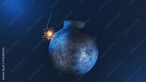 One minute countdown until the start of the computer game broadcast. Countdown in the form of a core with a burning wick. Countdown on the bomb. Countdown for your gaming video.