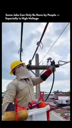 @howeverythingwork.s on Instagram: "High-voltage work isn’t just dangerous—it’s unpredictable. No robot can feel vibration through gloves, smell insulation burning, or sense when something feels off before it fails. That judgment only comes from experience, instincts, and years on the job. These workers operate inches away from power that can kill in a split second. Every move is slow, calculated, and deliberate. One mistake isn’t a reset—it’s game over. Automation can assist, machines can help,