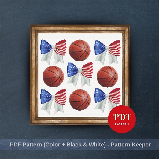 Patriotic Bow Cross Stitch Pattern, Basketball Embroidery Design,american Flag Needlepoint Chart, Easy Cross Stitch PDF Pattern,instant ,DIY - Etsy