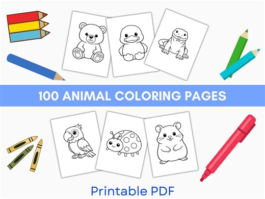 100 Cute Easy Animal Coloring Pages for Kids – Kawaii Coloring Book, Bold & Simple Toddler Coloring Sheets, Instant Download - Etsy
