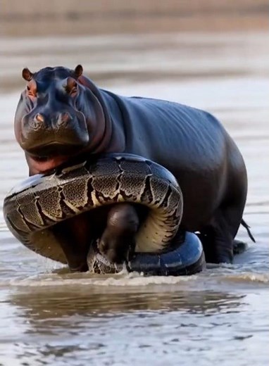 Hippo vs Python: Deadly River Encounter