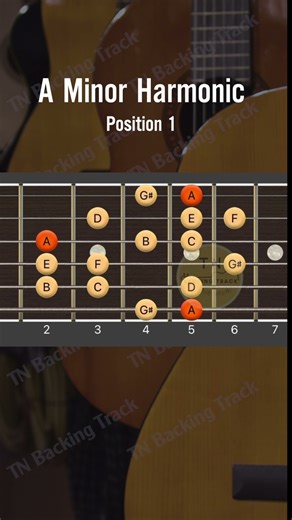 A minor harmonic position 1 - guitar for beginner | TN Backing Track Guitar