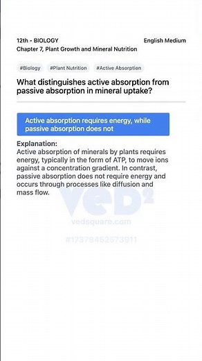 Active vs Passive Absorption in Plant Nutrition Biology 12th