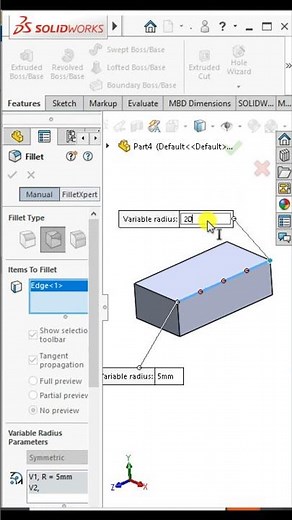 Solidworks variable size fillet