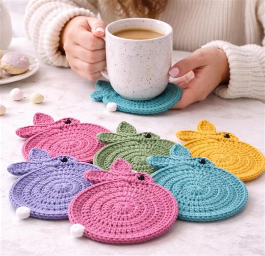 Crochet Bunny Coaster Pattern, Easter Gift, Kitchen Decor, Table Amigurumi, Project for Beginner - Etsy