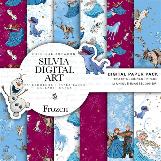 Frozen Digital Paper, Kids Backgrounds, Elsa Scrapbook, Olaf Clip Art, Anna, Disney seamless - Etsy España